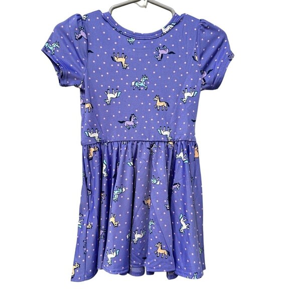 Dot Dot Smile Purple Toddler Girls Unicorn Print Dress Cap Sleeves Size 12/24M - Picture 5 of 6